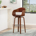 Mid-Century Modern Bar Stool, Brown, Swivel Function, 19.5' (L) x 18.5' (W) x 41.75' (H)
