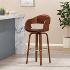 Mid-Century Modern Bar Stool, Brown, Swivel Function, 19.5' (L) x 18.5' (W) x 41.75' (H)