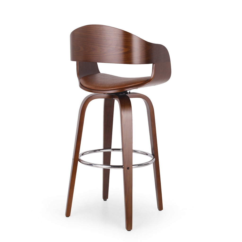 Mid-Century Modern Bar Stool, Brown, Swivel Function, 19.5' (L) x 18.5' (W) x 41.75' (H)