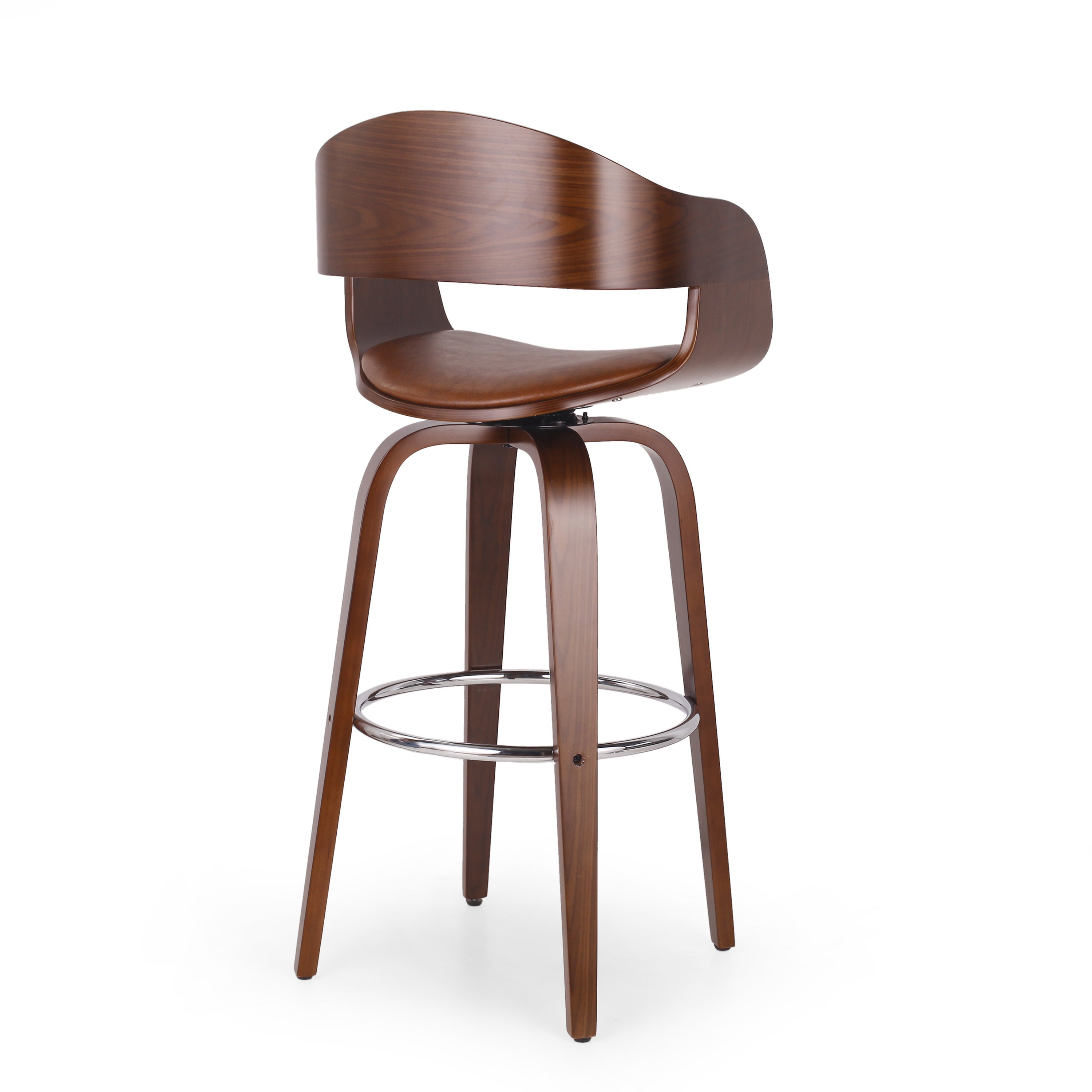 Mid-Century Modern Bar Stool, Brown, Swivel Function, 19.5' (L) x 18.5' (W) x 41.75' (H)