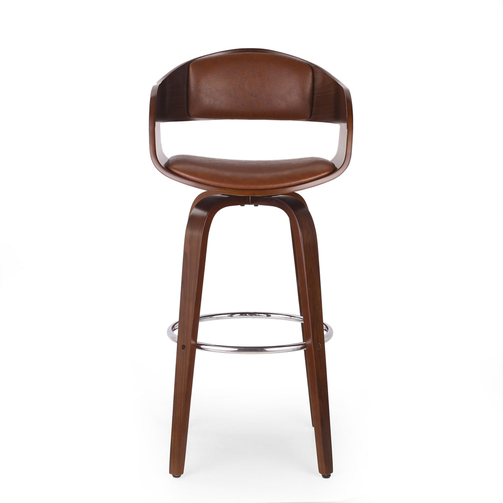 Mid-Century Modern Bar Stool, Brown, Swivel Function, 19.5' (L) x 18.5' (W) x 41.75' (H)