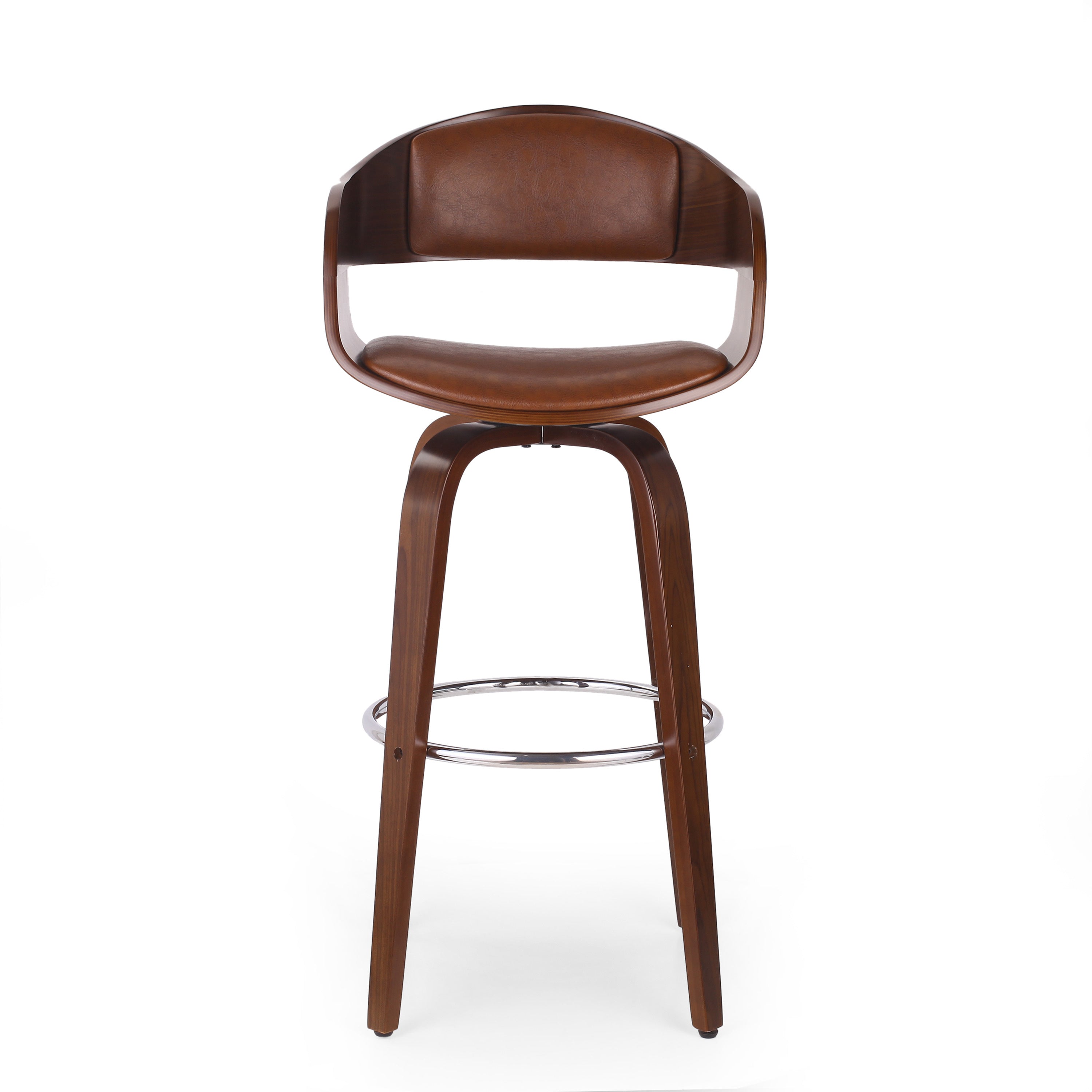 Mid-Century Modern Bar Stool, Brown, Swivel Function, 19.5' (L) x 18.5' (W) x 41.75' (H)