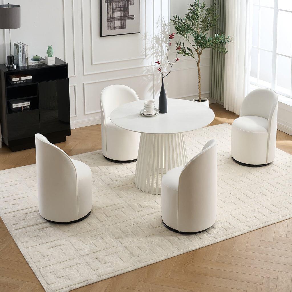 Set Of 1 Upholstered Kitchen & Dining Room Barrel Chair, Mid Century Modern Round Velvet Dining Chair, 360 Degree Swivel Comfy Armless Accent Makeup Vanity Side Chair for Bedroom Living Room