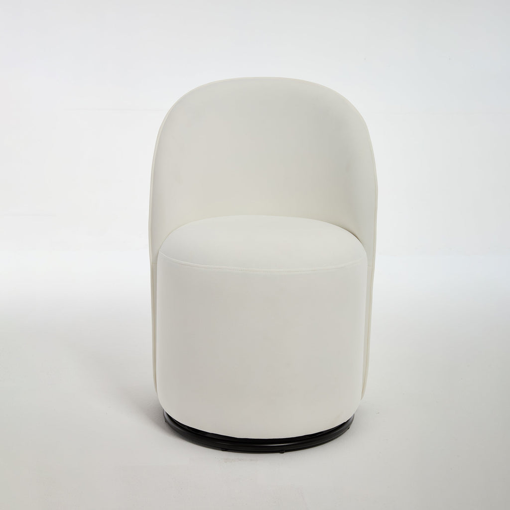 Set Of 1 Upholstered Kitchen & Dining Room Barrel Chair, Mid Century Modern Round Velvet Dining Chair, 360 Degree Swivel Comfy Armless Accent Makeup Vanity Side Chair for Bedroom Living Room