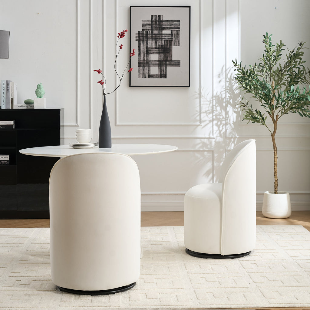 Set Of 1 Upholstered Kitchen & Dining Room Barrel Chair, Mid Century Modern Round Velvet Dining Chair, 360 Degree Swivel Comfy Armless Accent Makeup Vanity Side Chair for Bedroom Living Room