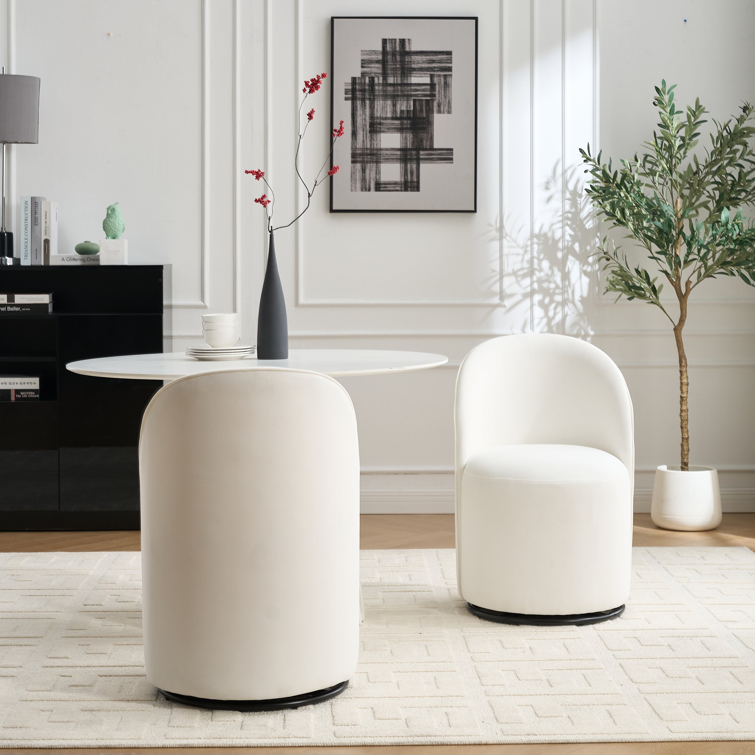 Set Of 1 Upholstered Kitchen & Dining Room Barrel Chair, Mid Century Modern Round Velvet Dining Chair, 360 Degree Swivel Comfy Armless Accent Makeup Vanity Side Chair for Bedroom Living Room