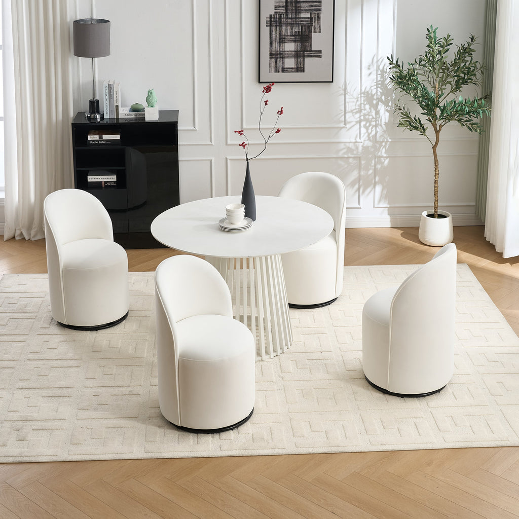 Set Of 1 Upholstered Kitchen & Dining Room Barrel Chair, Mid Century Modern Round Velvet Dining Chair, 360 Degree Swivel Comfy Armless Accent Makeup Vanity Side Chair for Bedroom Living Room