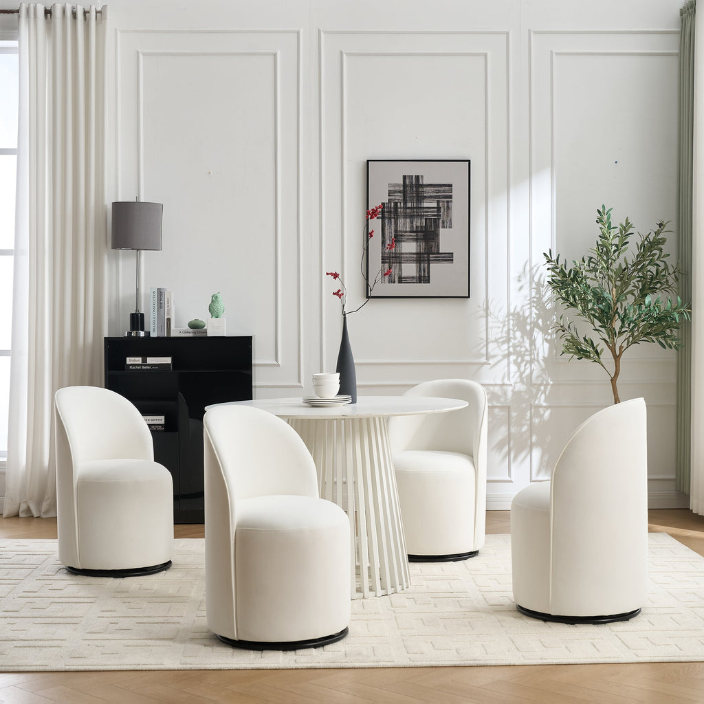 Set Of 1 Upholstered Kitchen & Dining Room Barrel Chair, Mid Century Modern Round Velvet Dining Chair, 360 Degree Swivel Comfy Armless Accent Makeup Vanity Side Chair for Bedroom Living Room