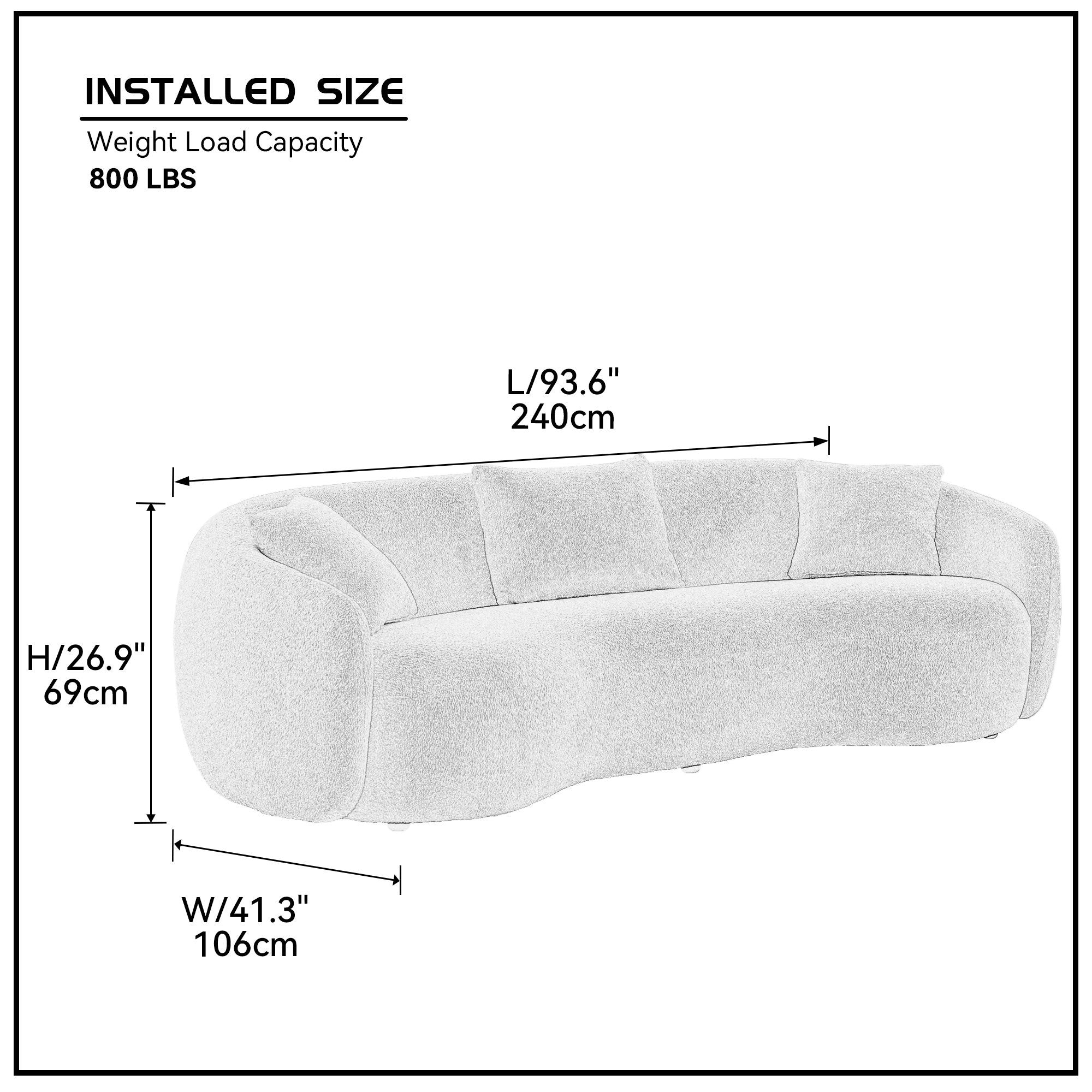 Mid Century Modern Curved Living Room Sofa, 4-Seat Boucle Fabric Couch for Bedroom, Office, Apartment, off white(beige and white)