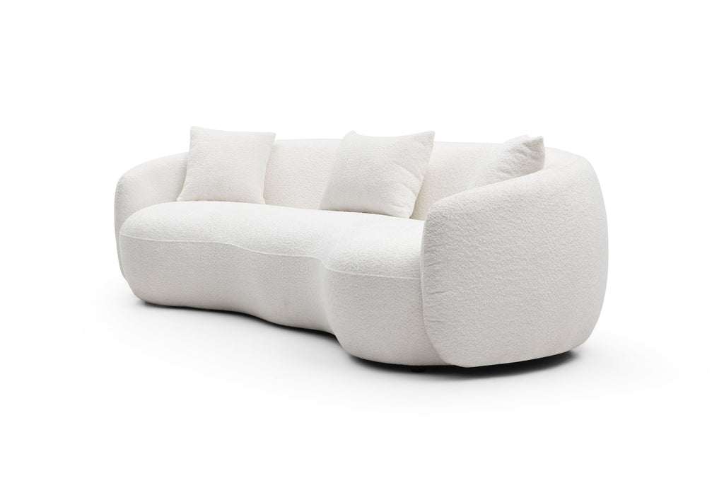 Mid Century Modern Curved Living Room Sofa, 4-Seat Boucle Fabric Couch for Bedroom, Office, Apartment, off white(beige and white)