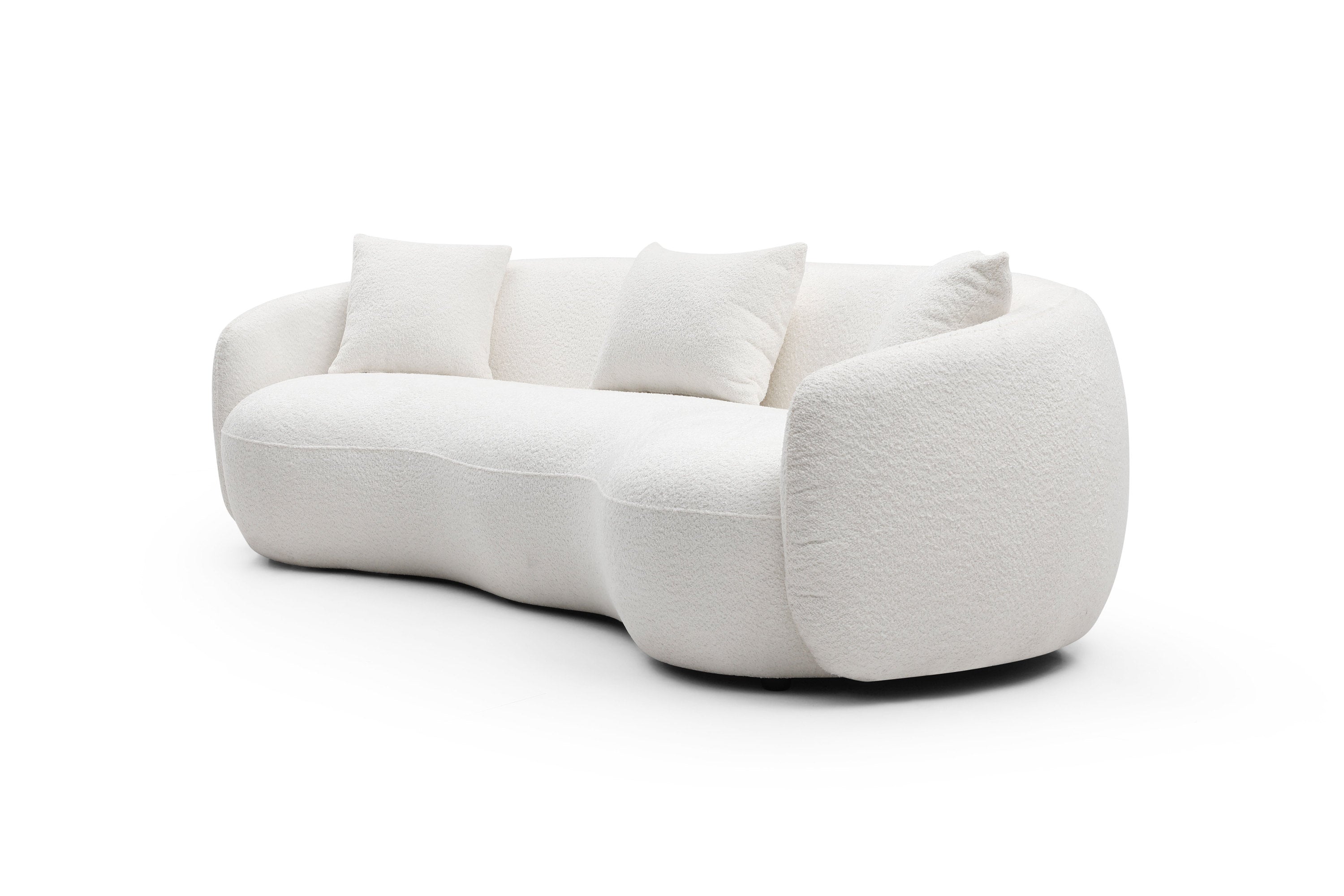 Mid Century Modern Curved Living Room Sofa, 4-Seat Boucle Fabric Couch for Bedroom, Office, Apartment, off white(beige and white)