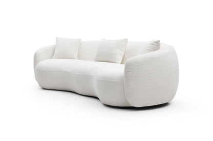 Mid Century Modern Curved Living Room Sofa, 4-Seat Boucle Fabric Couch for Bedroom, Office, Apartment, off white(beige and white)