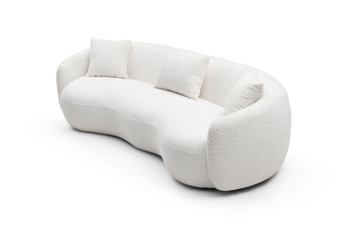 Mid Century Modern Curved Boucle Fabric Sofa, 4-Seat.
