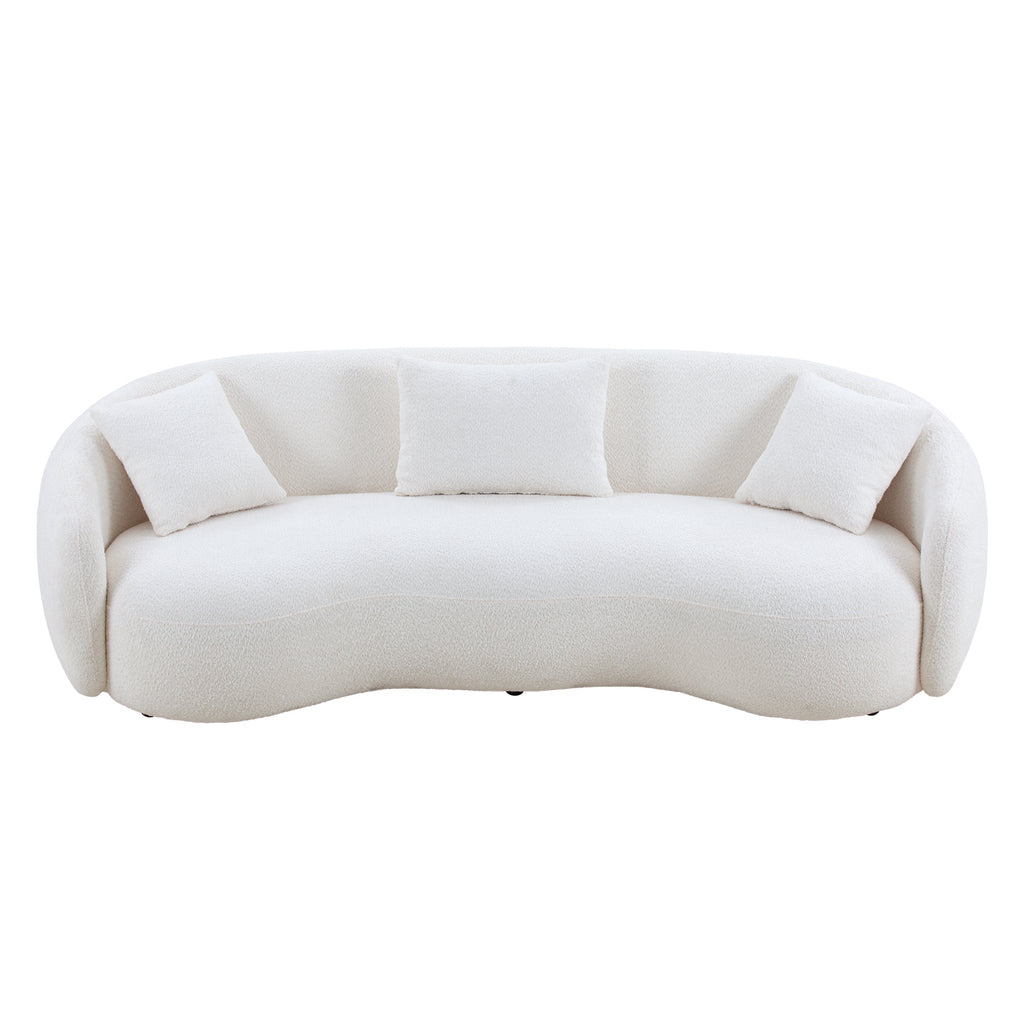 Mid Century Modern Curved Living Room Sofa, 4-Seat Boucle Fabric Couch for Bedroom, Office, Apartment, off white(beige and white)