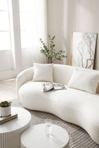 Mid Century Modern Curved Living Room Sofa, 4-Seat Boucle Fabric Couch for Bedroom, Office, Apartment, off white(beige and white)