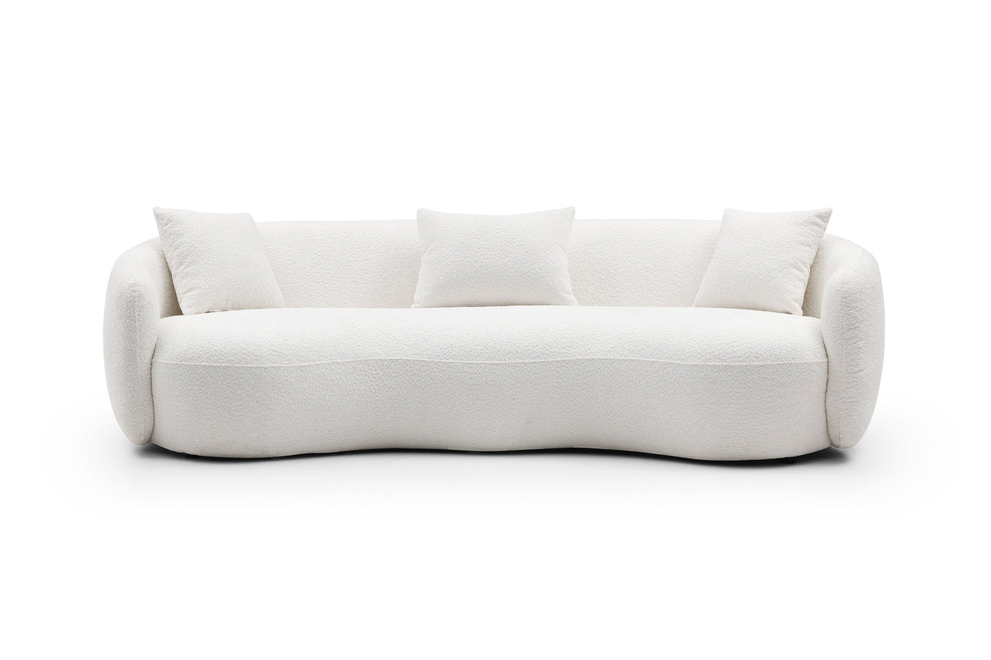 Mid Century Modern Curved Living Room Sofa, 4-Seat Boucle Fabric Couch for Bedroom, Office, Apartment, off white(beige and white)