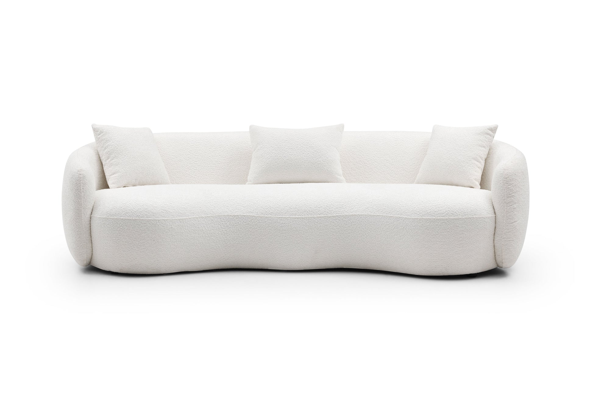 Mid Century Modern Curved Living Room Sofa, 4-Seat Boucle Fabric Couch for Bedroom, Office, Apartment, off white(beige and white)