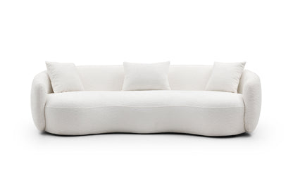 Mid Century Modern Curved Living Room Sofa, 4-Seat Boucle Fabric Couch for Bedroom, Office, Apartment, off white(beige and white)