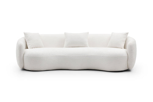 Mid Century Modern Curved Boucle Fabric Sofa, 4-Seat.