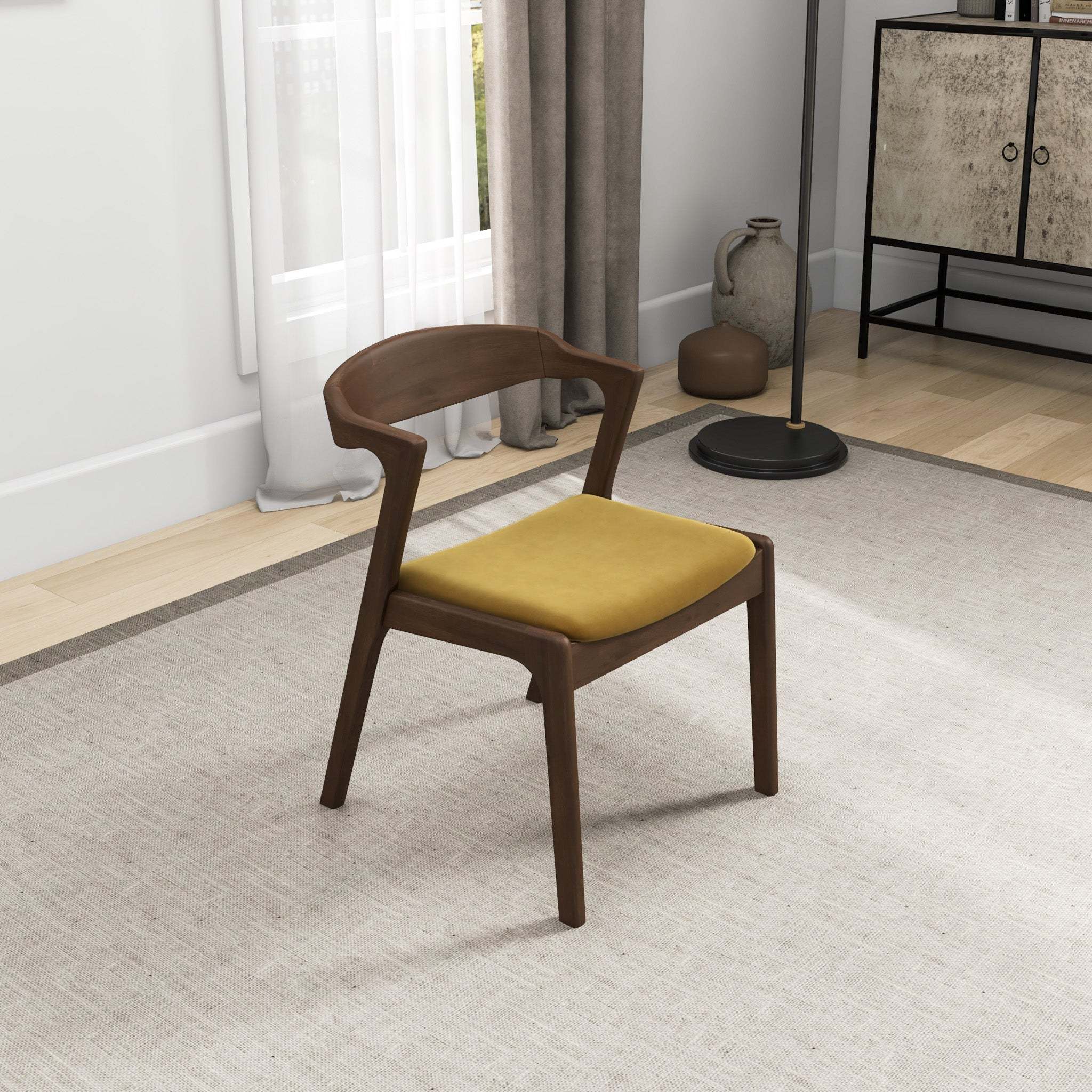 Dakota Dark Yellow Velvet Dining Chair (Set Of 2)