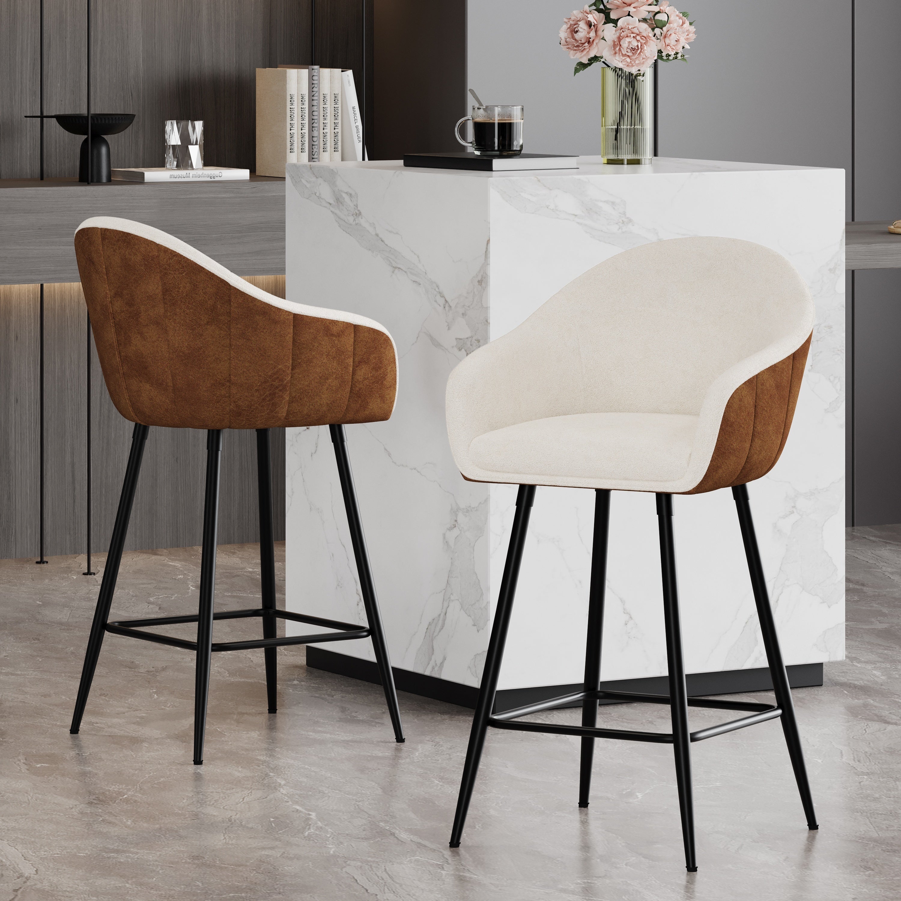 26.5'' Modern - Style counter height bar stools, with comfortable upholstery,durable metal legs ensure stability, enhance the decor of your kitchen or dining area.--Brown