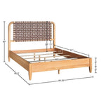 Mid-Century Modern Woven Faux Leather Queen Bed with Caramel Maple Wood Finish Bed Frame