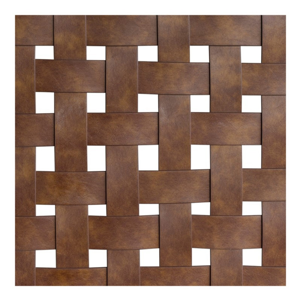 Mid-Century Modern Woven Faux Leather Queen Bed with Caramel Maple Wood Finish Bed Frame