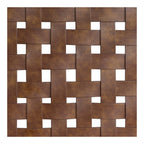 Mid-Century Modern Woven Faux Leather Queen Bed with Caramel Maple Wood Finish Bed Frame