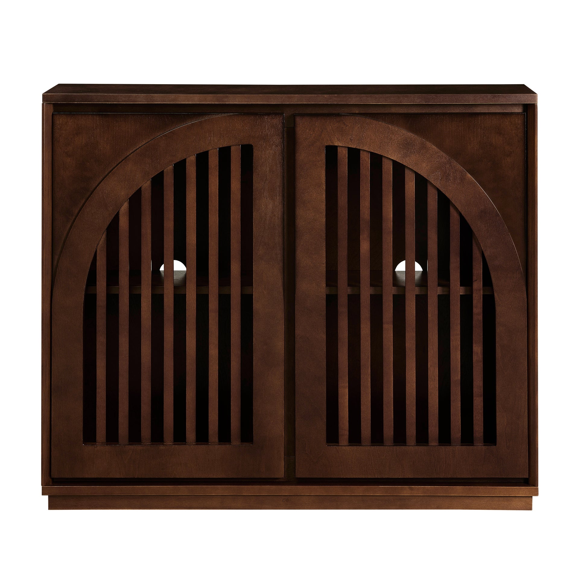 Mid Century Modern Fluted Sideboard Cabinet with 2 Outlet Holes, Buffet Cabinet with Storage, Narrow Side Cabinet for Living Room Entryway Hallway Kitchen Coffee Bar, Dark Walnut