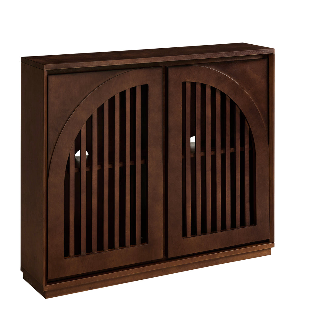 Mid Century Modern Fluted Sideboard Cabinet with 2 Outlet Holes, Buffet Cabinet with Storage, Narrow Side Cabinet for Living Room Entryway Hallway Kitchen Coffee Bar, Dark Walnut