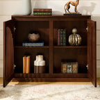 Mid Century Modern Fluted Sideboard Cabinet with 2 Outlet Holes, Buffet Cabinet with Storage, Narrow Side Cabinet for Living Room Entryway Hallway Kitchen Coffee Bar, Dark Walnut