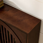 Mid Century Modern Fluted Sideboard Cabinet with 2 Outlet Holes, Buffet Cabinet with Storage, Narrow Side Cabinet for Living Room Entryway Hallway Kitchen Coffee Bar, Dark Walnut