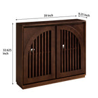 Mid Century Modern Fluted Sideboard Cabinet with 2 Outlet Holes, Buffet Cabinet with Storage, Narrow Side Cabinet for Living Room Entryway Hallway Kitchen Coffee Bar, Dark Walnut