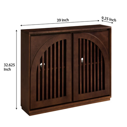 Mid Century Modern Fluted Sideboard Cabinet with 2 Outlet Holes, Buffet Cabinet with Storage, Narrow Side Cabinet for Living Room Entryway Hallway Kitchen Coffee Bar, Dark Walnut