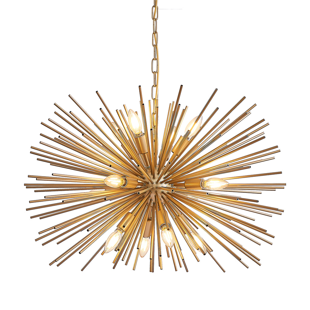 29' Mid-Century Modern 12-Light Starburst Chandelier – Gold Sputnik Pendant Light Fixture for Living Room, Dining Room, or Foyer (Bulb Not Included)