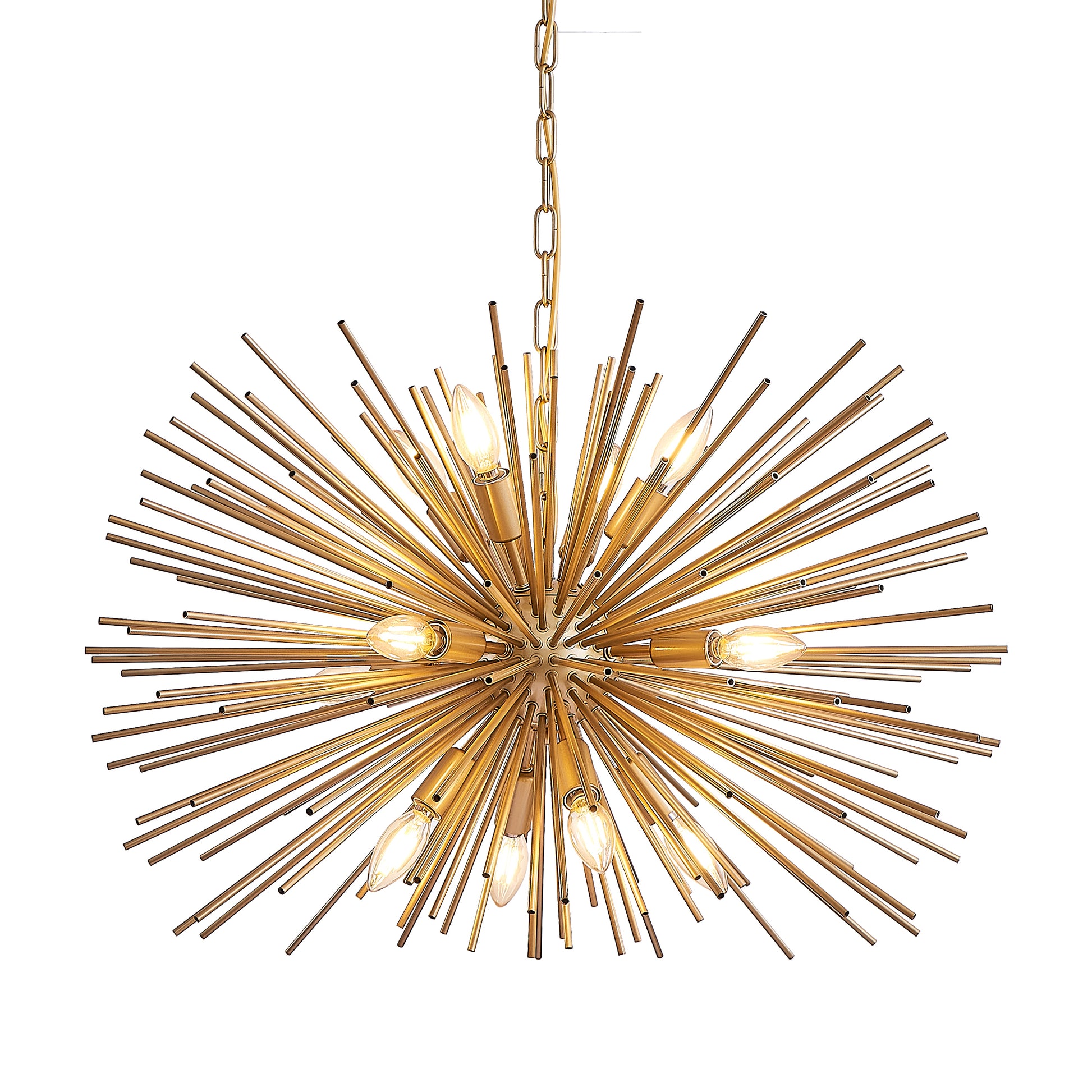 29' Mid-Century Modern 12-Light Starburst Chandelier – Gold Sputnik Pendant Light Fixture for Living Room, Dining Room, or Foyer (Bulb Not Included)