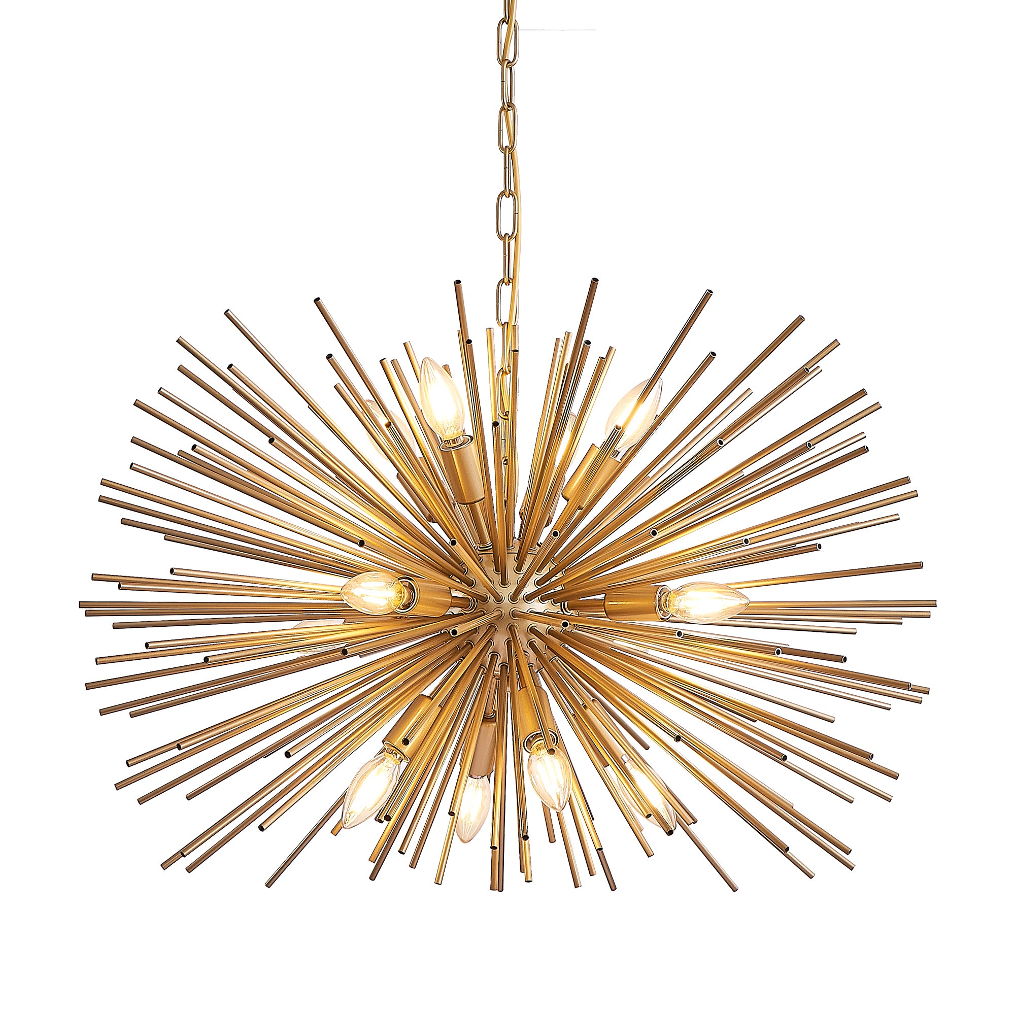 29' Mid-Century Modern 12-Light Starburst Chandelier – Gold Sputnik Pendant Light Fixture for Living Room, Dining Room, or Foyer (Bulb Not Included)