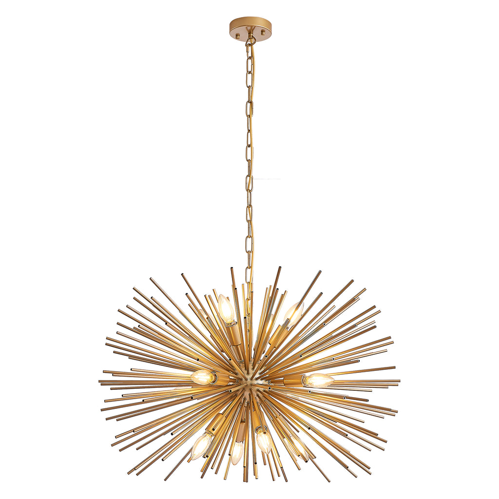 29' Mid-Century Modern 12-Light Starburst Chandelier – Gold Sputnik Pendant Light Fixture for Living Room, Dining Room, or Foyer (Bulb Not Included)