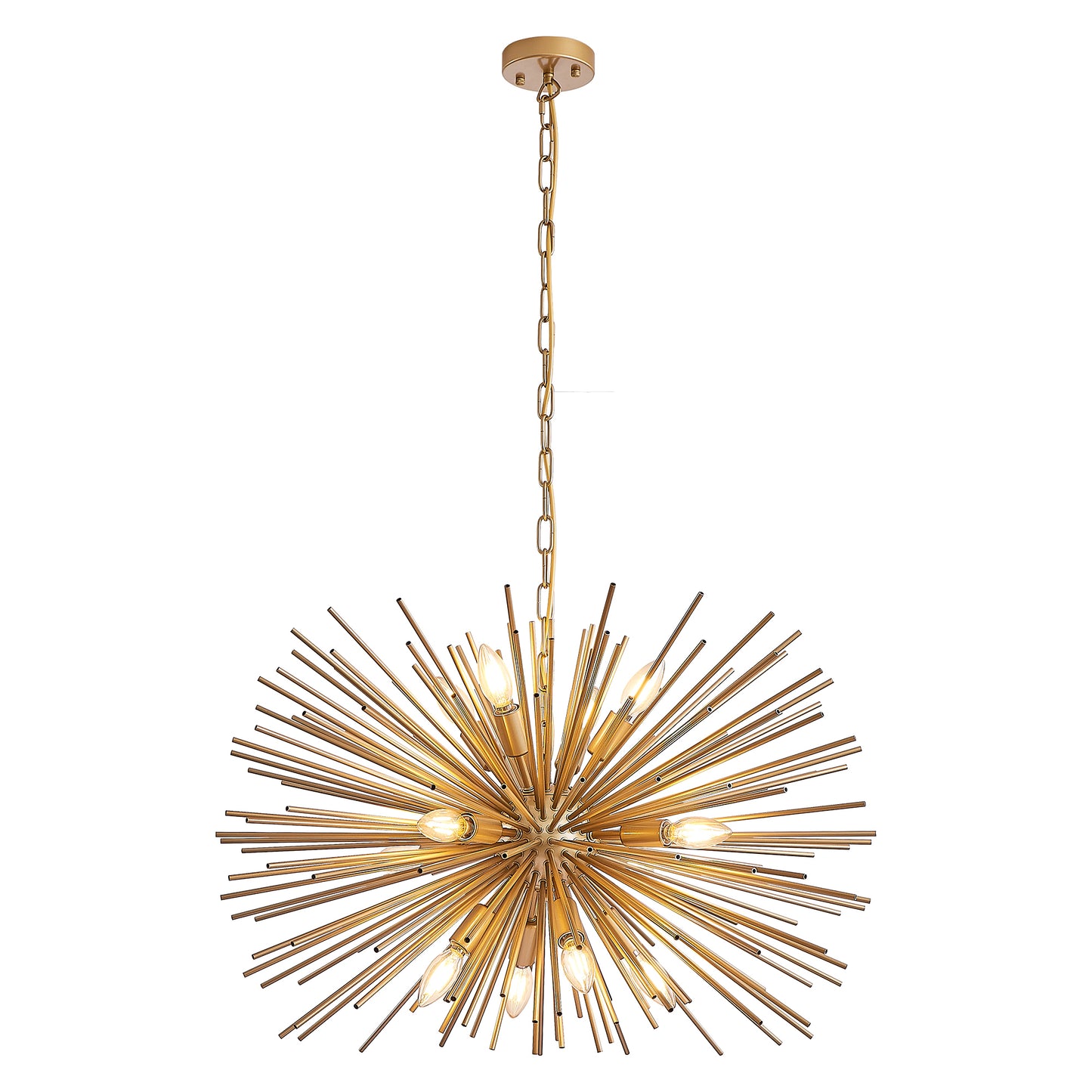 29' Mid-Century Modern 12-Light Starburst Chandelier – Gold Sputnik Pendant Light Fixture for Living Room, Dining Room, or Foyer (Bulb Not Included)