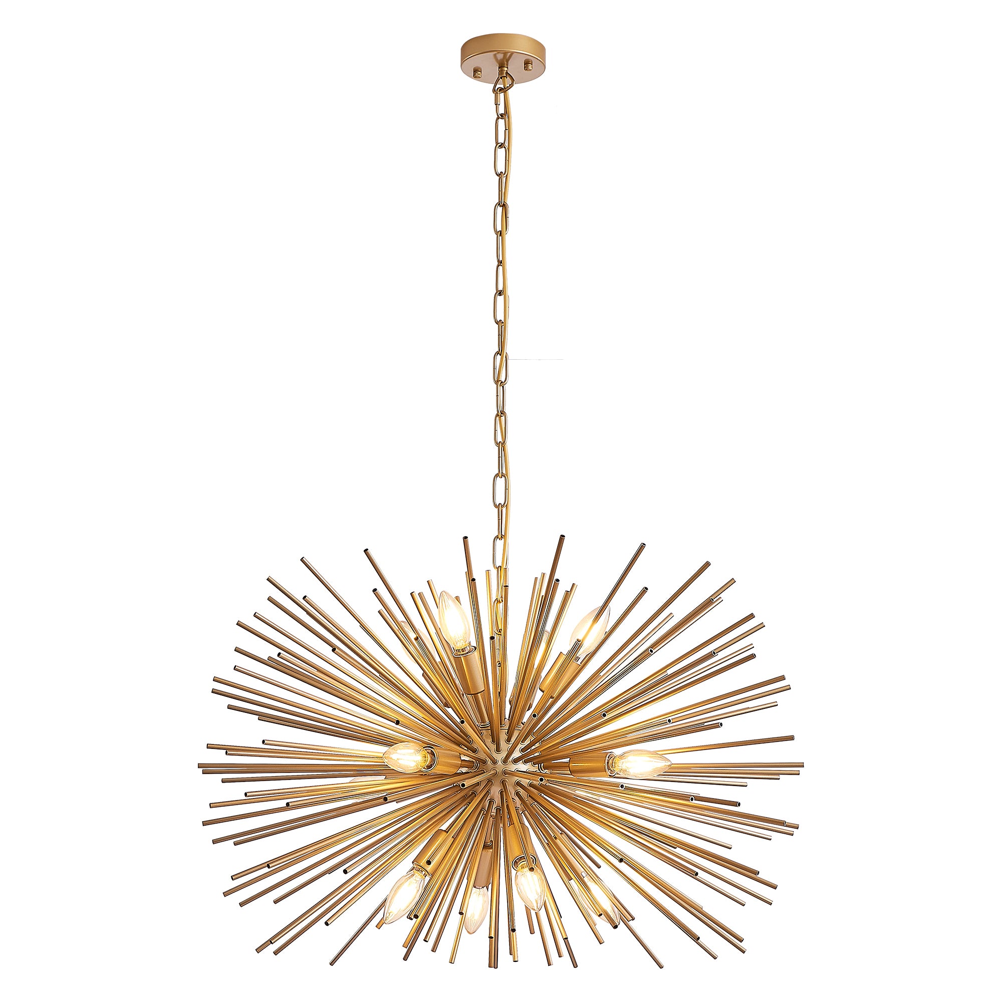 29' Mid-Century Modern 12-Light Starburst Chandelier – Gold Sputnik Pendant Light Fixture for Living Room, Dining Room, or Foyer (Bulb Not Included)