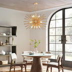 29' Mid-Century Modern 12-Light Starburst Chandelier – Gold Sputnik Pendant Light Fixture for Living Room, Dining Room, or Foyer (Bulb Not Included)