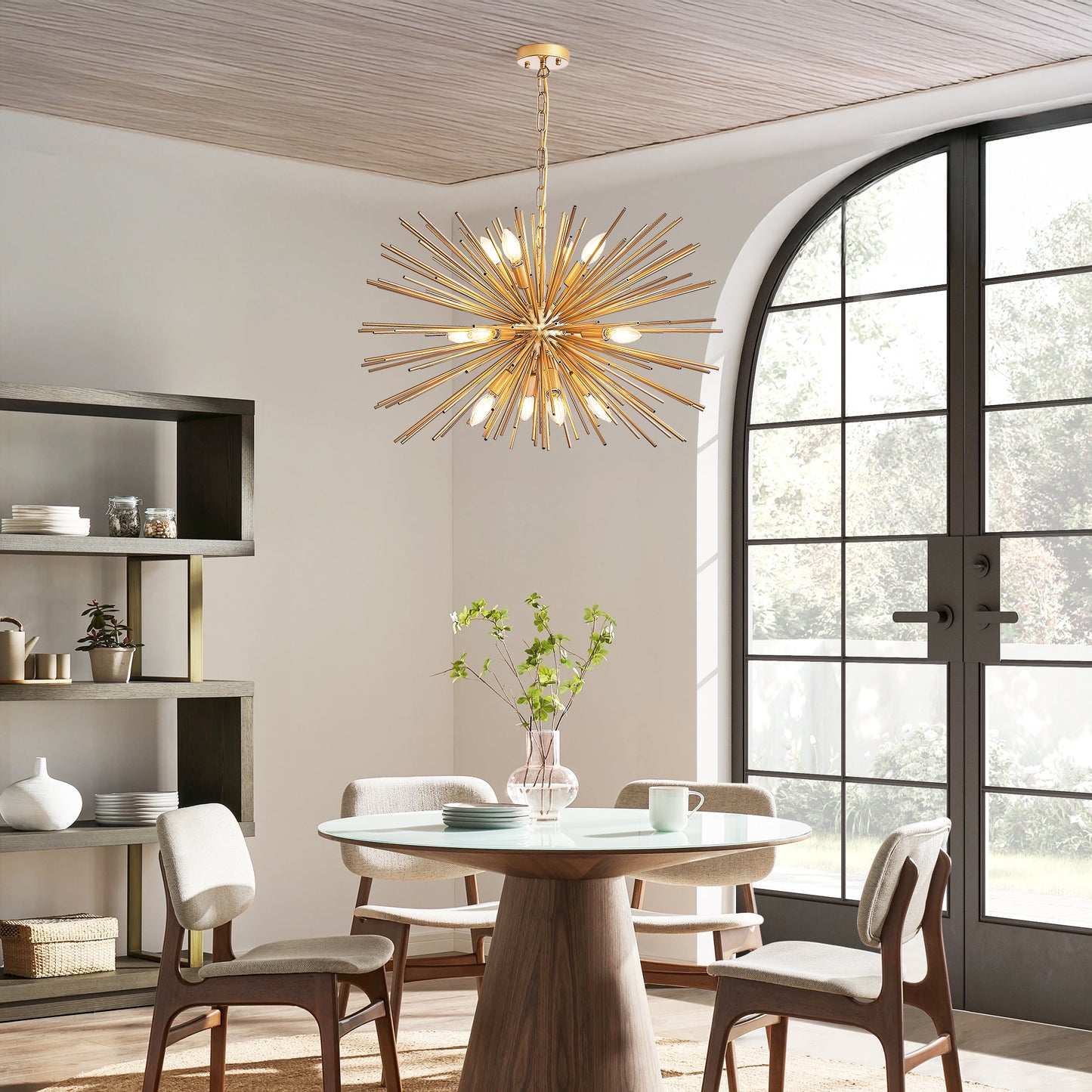 29' Mid-Century Modern 12-Light Starburst Chandelier – Gold Sputnik Pendant Light Fixture for Living Room, Dining Room, or Foyer (Bulb Not Included)
