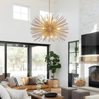 29' Mid-Century Modern 12-Light Starburst Chandelier – Gold Sputnik Pendant Light Fixture for Living Room, Dining Room, or Foyer (Bulb Not Included)