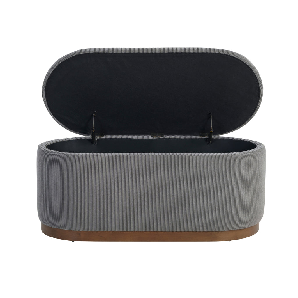 Lift Top Storage Bench Foam Cushioned Seat Gray Corduroy Fabric Upholstery 1pc