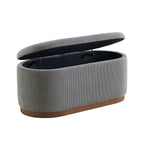 Lift Top Storage Bench Foam Cushioned Seat Gray Corduroy Fabric Upholstery 1pc