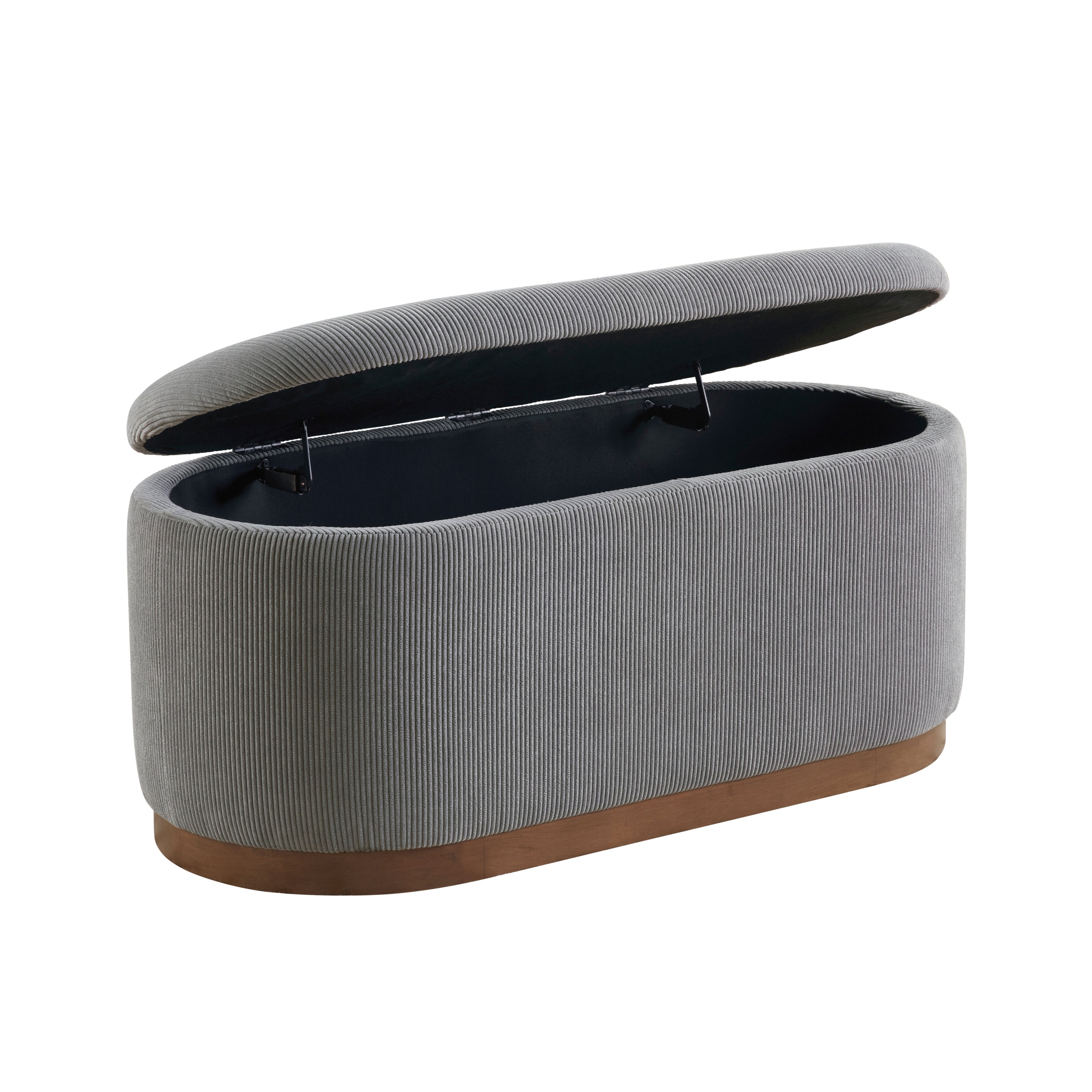 Lift Top Storage Bench Foam Cushioned Seat Gray Corduroy Fabric Upholstery 1pc