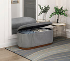 Lift Top Storage Bench Foam Cushioned Seat Gray Corduroy Fabric Upholstery 1pc
