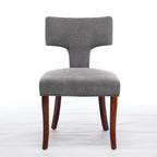 Mid Century Modern Dining Chairs Set of 2, Farmhouse Linen Fabric Upholstered Accent Chair Curved Backrest with Copper Nails around,Kitchen Chairs with Hardwood Frame, Gray