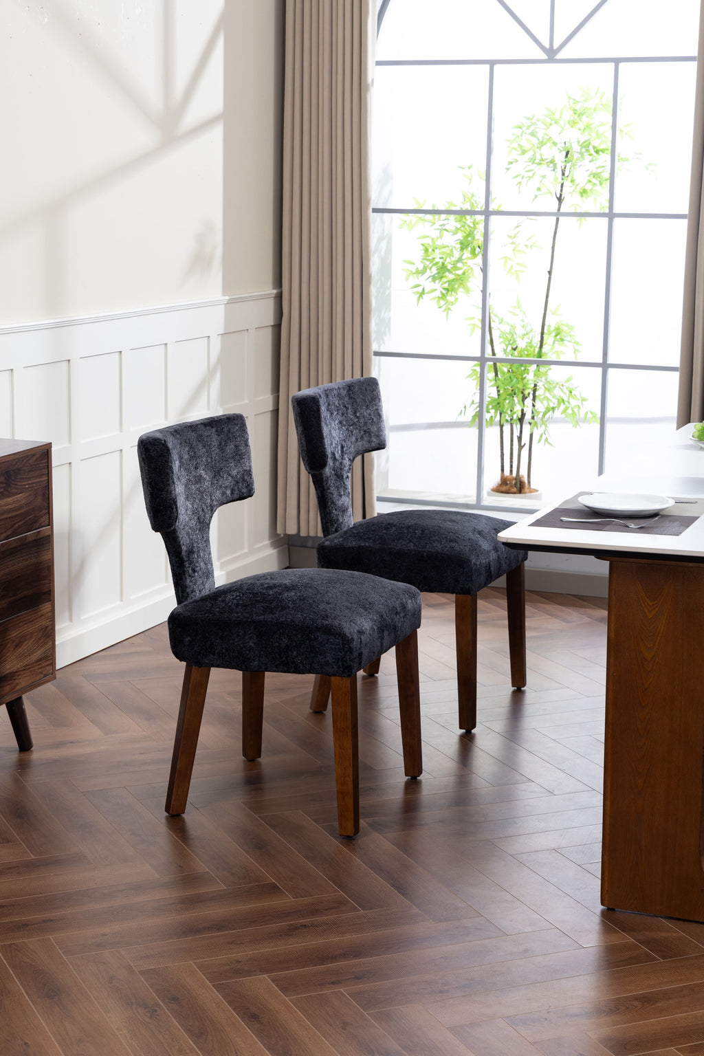 Mid Century Modern Dining Chairs Set of 2, Farmhouse Linen Fabric Upholstered Accent Chair,Kitchen Chairs with Hardwood Frame, Gray