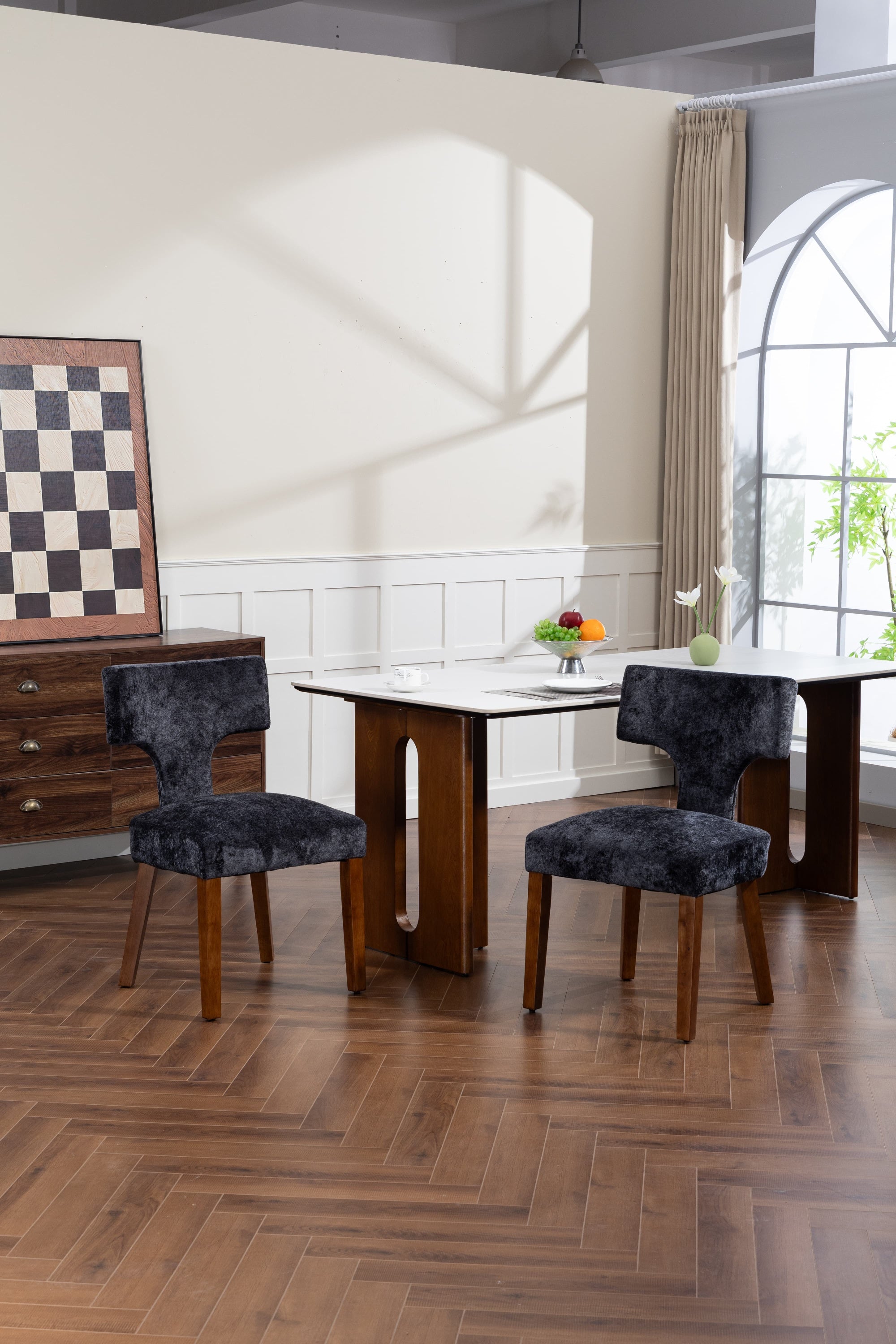 Mid Century Modern Dining Chairs Set of 2, Farmhouse Linen Fabric Upholstered Accent Chair,Kitchen Chairs with Hardwood Frame, Gray